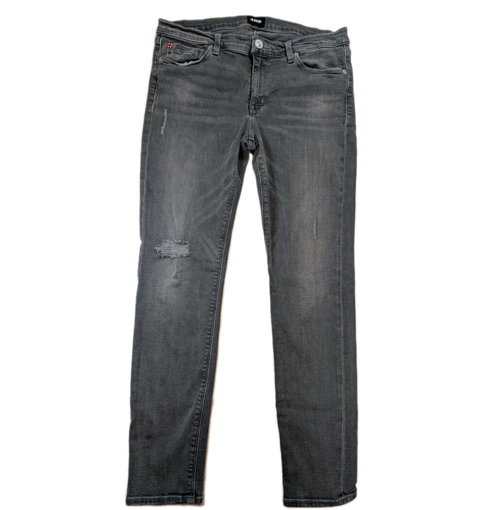 Hudson Krista Super Skinny Ankle Jeans Womens 31 Gray Distressed Stretch